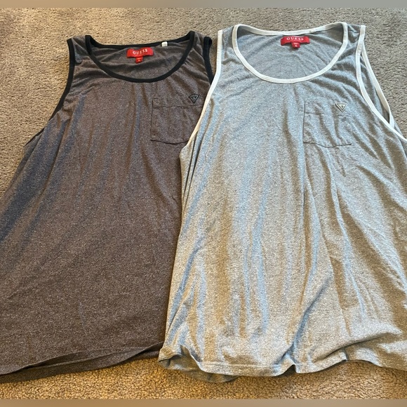 2 XL Y2K Late 2000s Guess Tank Top Gray Sleeveless Muscle Pocket Logo Mens - Picture 1 of 5